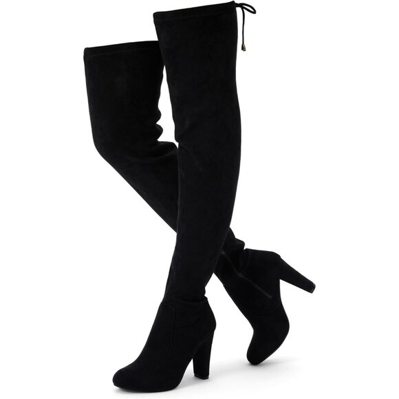 Women's Black Suede Inner Zipper Thigh High Over The Knee High Heel Boots - Picture 1 of 7